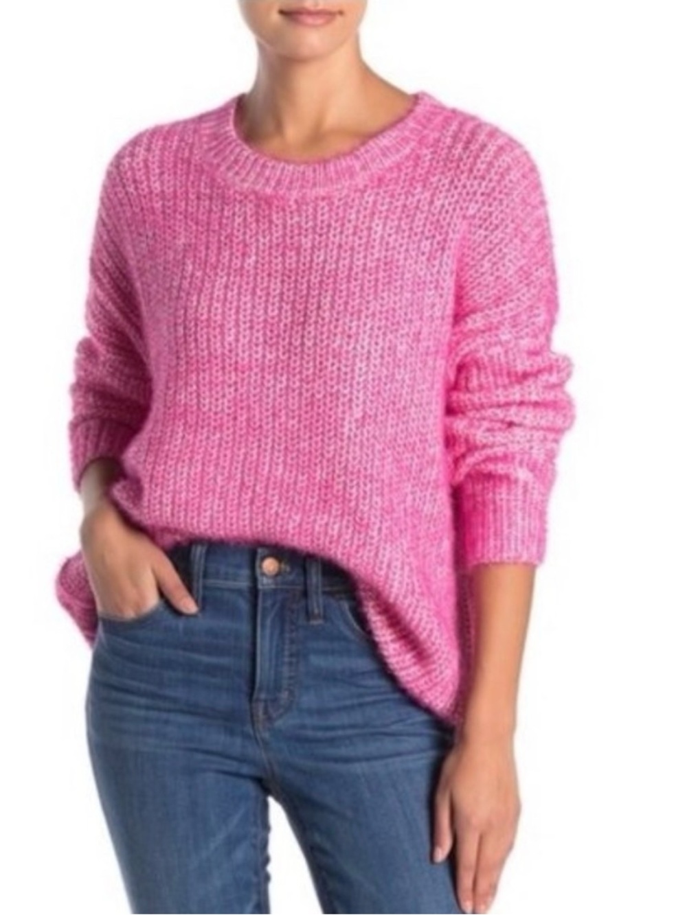 Elodie Nordstrom Rack (L) Acrylic Knit Crew Sweater Pink Sz large